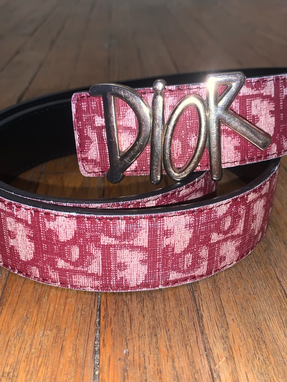 DIOR New red monogram belt and buckle